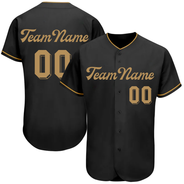 Men Custom Black Black-Old Gold Authentic Baseball Jersey