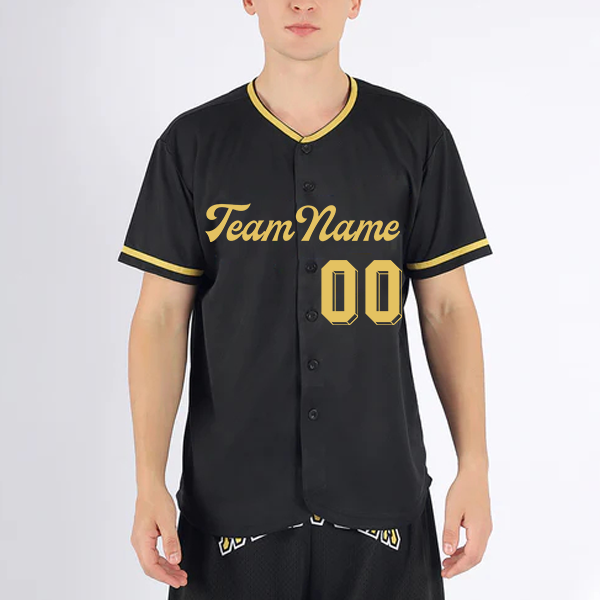 Men Custom Black Black-Old Gold Authentic Baseball Jersey