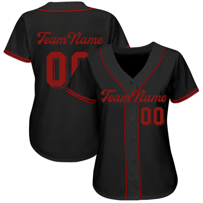 Women Custom Black-Red Authentic Baseball Jersey