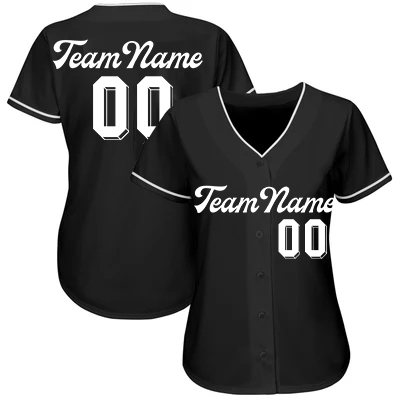 Women Custom Black-White Authentic Baseball Jersey