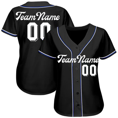 Women Custom Black-White Blue Authentic Baseball Jersey