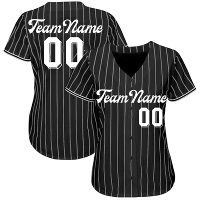 Women Custom Black-White Strip Authentic Baseball Jersey