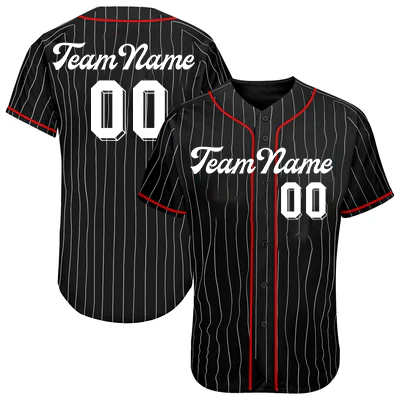 Women Custom Black-Red Strip Authentic Baseball Jersey