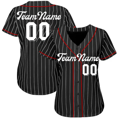 Women Custom Black-Red Strip Authentic Baseball Jersey