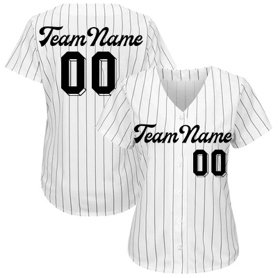 Women Custom White Black Pinstripe Black-Gray Authentic Baseball Jersey