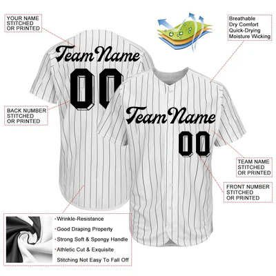 Women Custom White Black Pinstripe Black-Gray Authentic Baseball Jersey