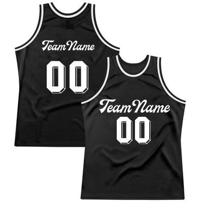 Men Custom Black Black-White Authentic Throwback Basketball Jersey