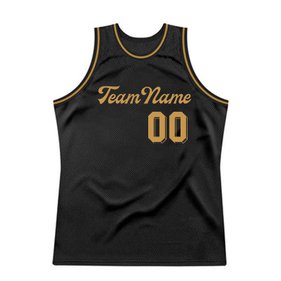 Men Custom Black Black-Old Gold Authentic Throwback Basketball Jersey