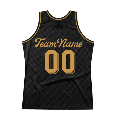 Men Custom Black Black-Old Gold Authentic Throwback Basketball Jersey