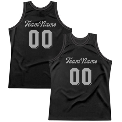 Men Custom Black Black-Grey Authentic Throwback Basketball Jersey