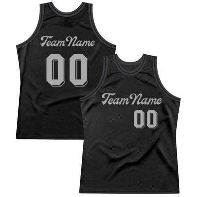 Men Custom Black Black-Grey Authentic Throwback Basketball Jersey