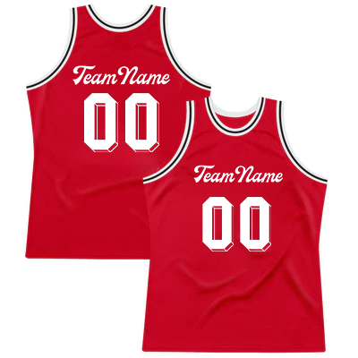 Men Custom Red White Round -Neck Basketball Jersey