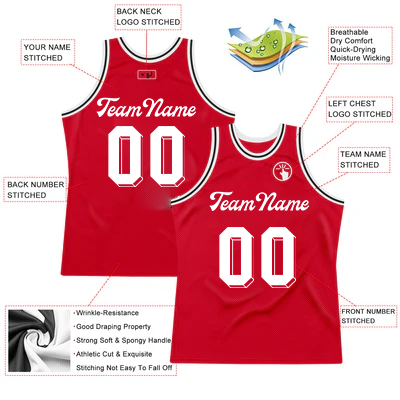 Men Custom Red White Round -Neck Basketball Jersey