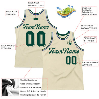 Men Custom Cream Vintage Green Authentic Basketball Jersey