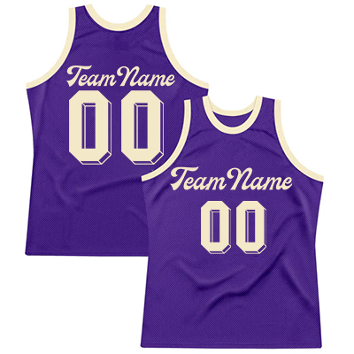 Men Custom Cream Purple Authentic Basketball Jersey