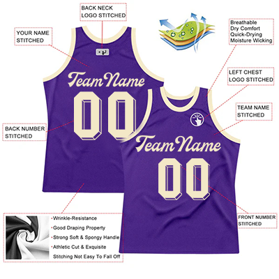 Men Custom Cream Purple Authentic Basketball Jersey