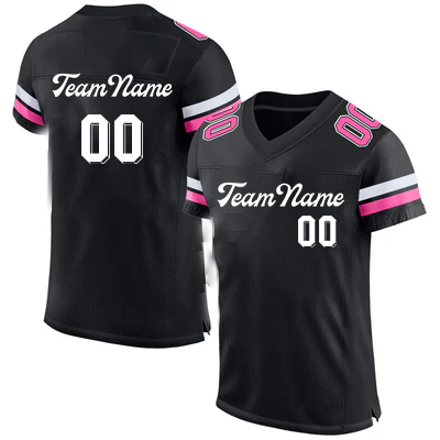 Men Custom Black Pink-White Mesh Authentic Football Jersey