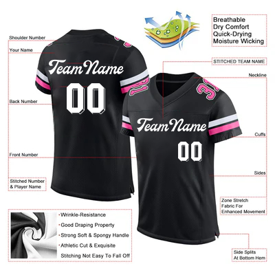 Men Custom Black Pink-White Mesh Authentic Football Jersey