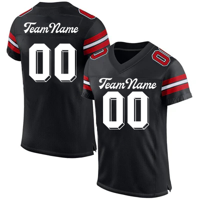 Men Custom Black Red-White Mesh Authentic Football Jersey