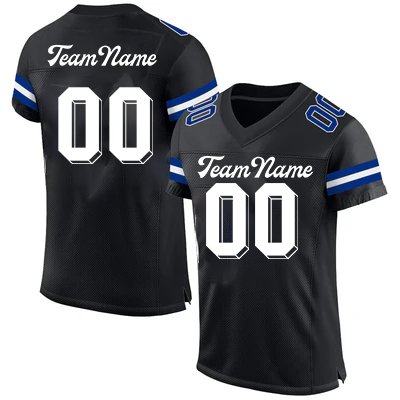 Men Custom Black Blue-White Mesh Authentic Football Jersey