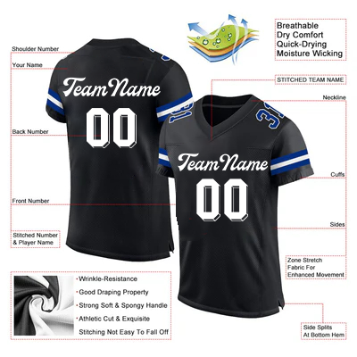 Men Custom Black Blue-White Mesh Authentic Football Jersey