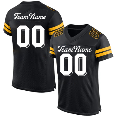 Men Custom Black Yellow-White Mesh Authentic Football Jersey