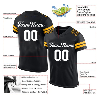 Men Custom Black Yellow-White Mesh Authentic Football Jersey