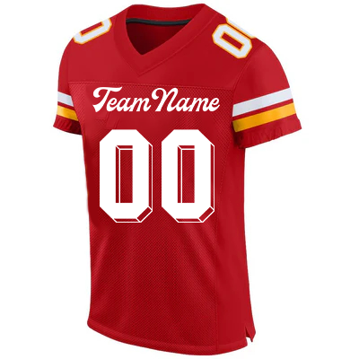 Men Custom Red White-Gold Mesh Authentic Football Jersey