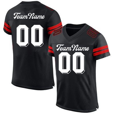 Men Custom Black Red-White Mesh Authentic Football Jersey