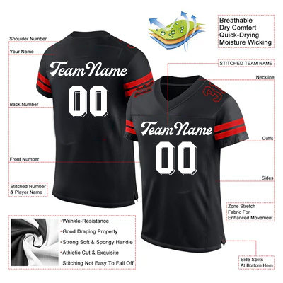 Men Custom Black Red-White Mesh Authentic Football Jersey