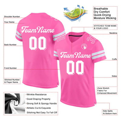 Men Custom Pink White Mesh Authentic Football Jersey