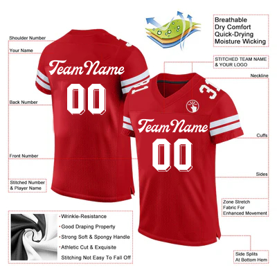 Men Custom Red-White Mesh Authentic Football Jersey