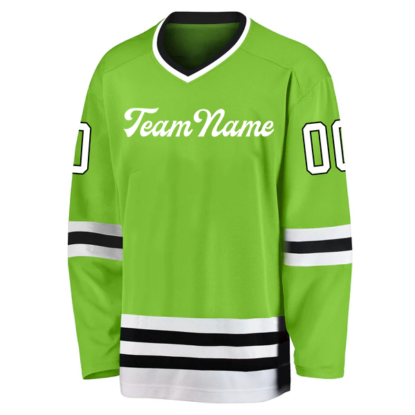 Men Custom Neon Green White-Black Hockey Jersey