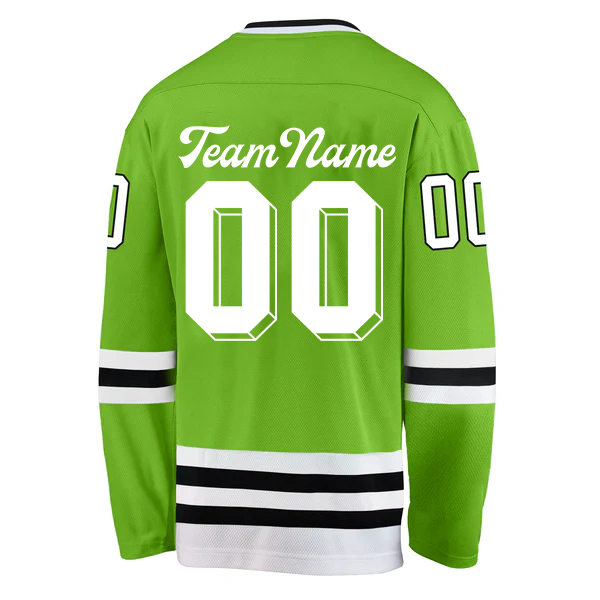 Men Custom Neon Green White-Black Hockey Jersey