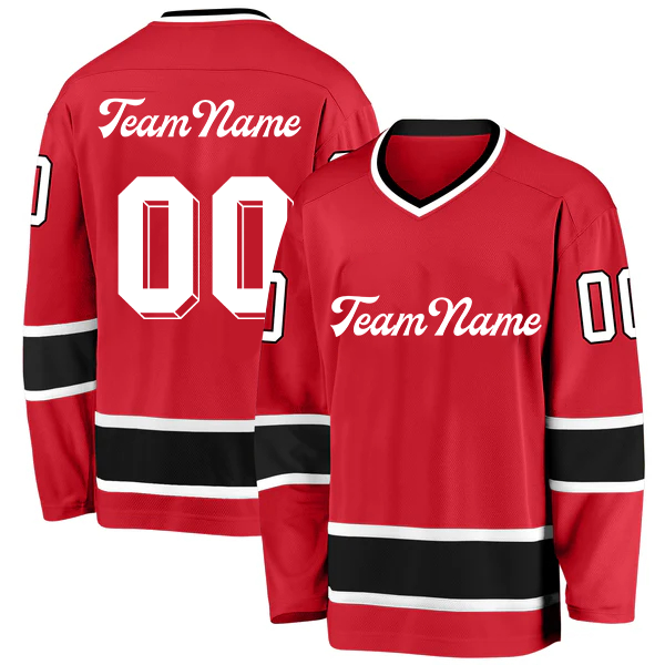 Men Custom Red White-Black Hockey Jersey