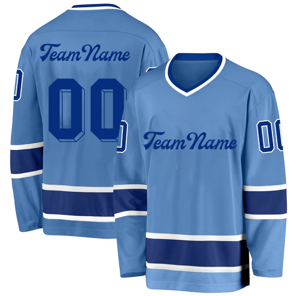 Men Custom Light Blue Royal-White Hockey Jersey