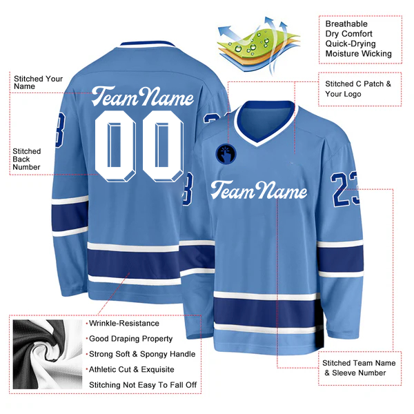 Men Custom Light Blue Royal-White Hockey Jersey