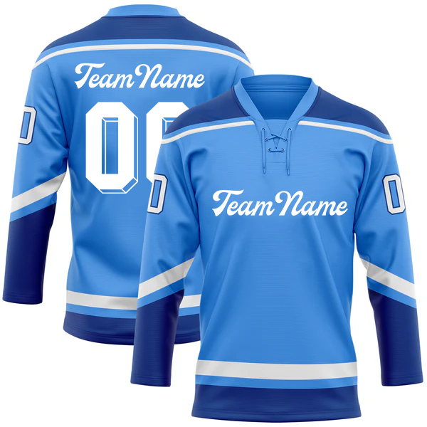 Men Custom Light Blue Royal-White Hockey Jersey