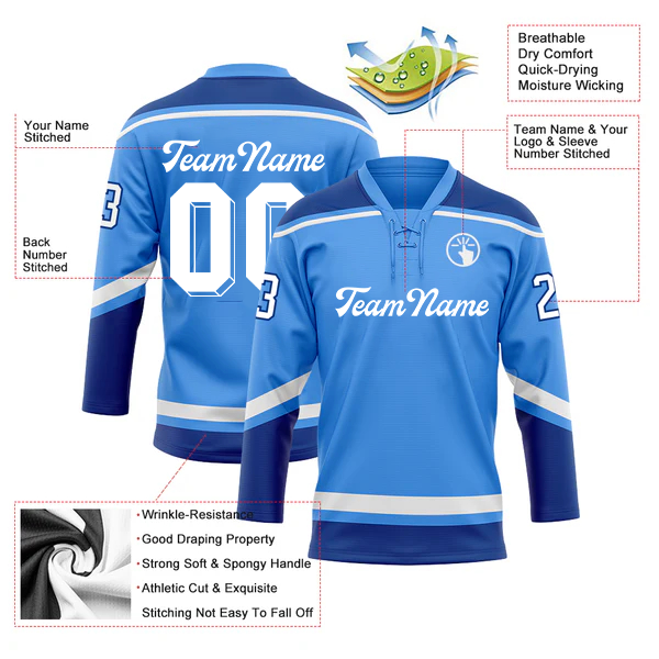 Men Custom Light Blue Royal-White Hockey Jersey