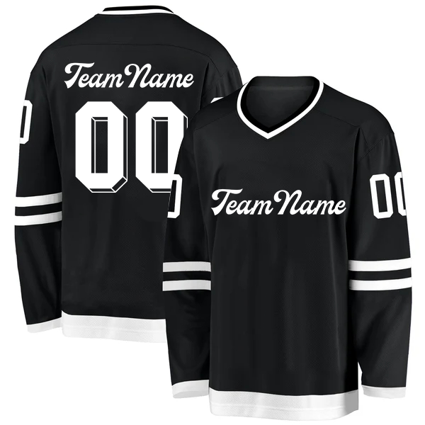 Men Custom Black White Hockey Lace Neck Jersey