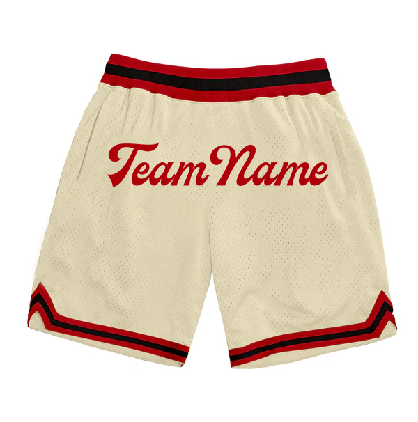 Custom Cream Red-Black Authentic Throwback Basketball Shorts