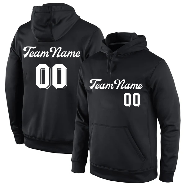 Men Custom Stitched Black Sports Pullover Sweatshirt Hoodie