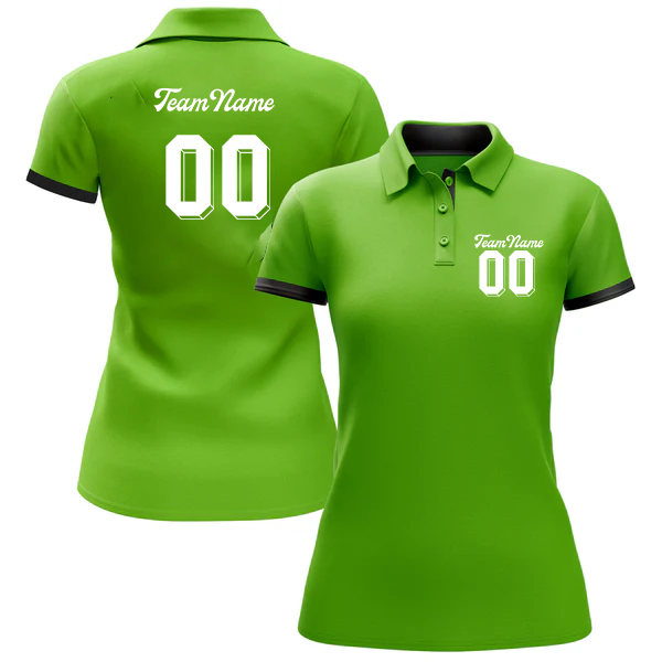 Women Custom Neon Green White Performance Golf Polo Shirt