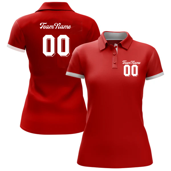 Women Custom Red White Performance Golf Polo Shirt