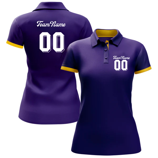 Women Custom Navy Yellow Performance Golf Polo Shirt