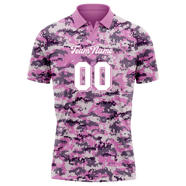 Men Custom Camo Pink-Light Blue Performance Salute To Service Golf Polo Shirt