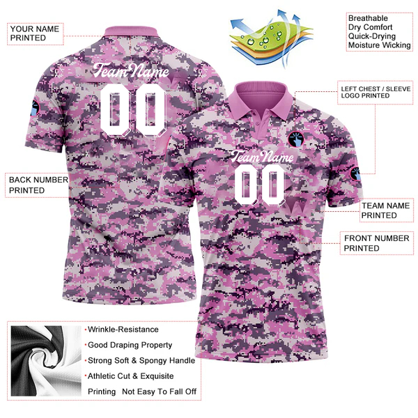 Men Custom Camo Pink-Light Blue Performance Salute To Service Golf Polo Shirt