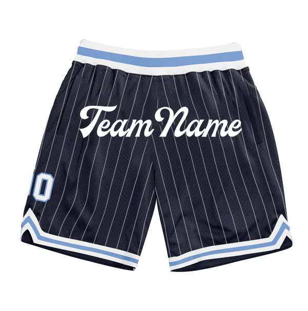 Men Custom Navy White Pinstripe White-Light Blue Authentic Basketball Shorts