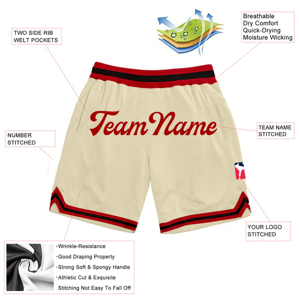 Custom Cream Red-Black Authentic Throwback Basketball Shorts