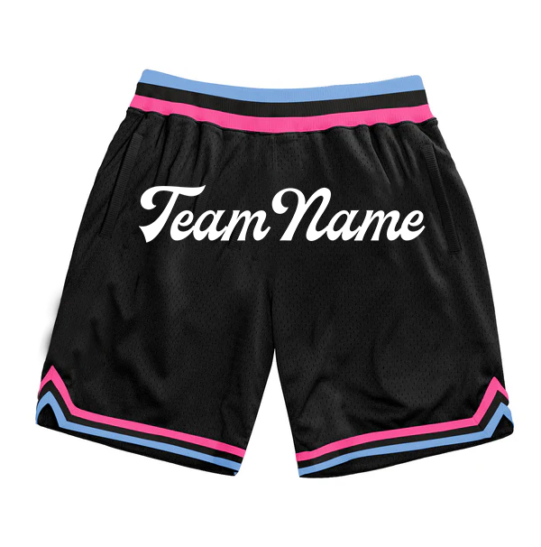 Men Custom Black Light Blue-Pink Authentic Throwback Basketball Shorts